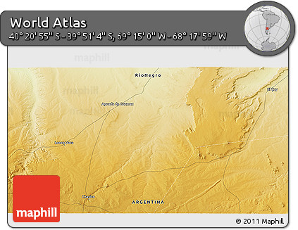 Physical 3D Map of the Area around 40° 6' 0" S, 68° 46' 30" W