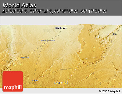 Physical 3D Map of the Area around 40° 6' 0" S, 68° 46' 30" W