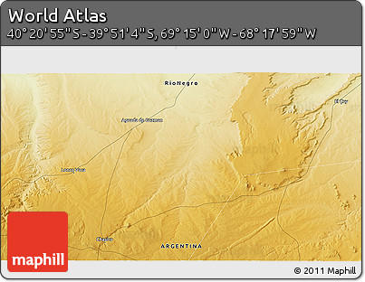 Physical 3D Map of the Area around 40° 6' 0" S, 68° 46' 30" W