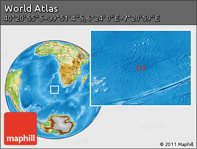 Physical Location Map of the Area around 40° 6' 0" S, 6° 52' 30" E