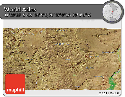 Satellite 3D Map of the Area around 40° 6' 0" S, 70° 28' 29" W