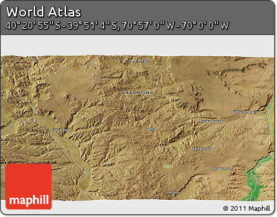 Satellite 3D Map of the Area around 40° 6' 0" S, 70° 28' 29" W