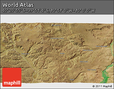 Satellite 3D Map of the Area around 40° 6' 0" S, 70° 28' 29" W