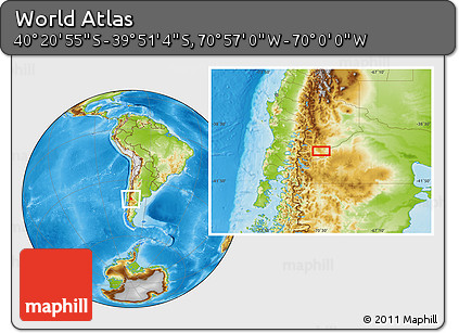 Physical Location Map of the Area around 40° 6' 0" S, 70° 28' 29" W