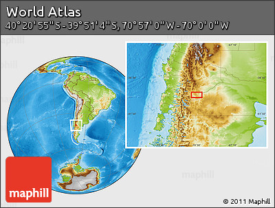 Physical Location Map of the Area around 40° 6' 0" S, 70° 28' 29" W