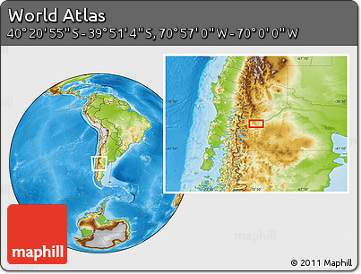 Physical Location Map of the Area around 40° 6' 0" S, 70° 28' 29" W