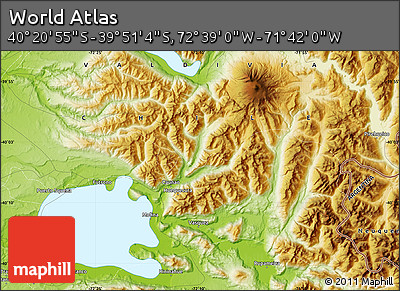 Physical Map of the Area around 40° 6' 0" S, 72° 10' 30" W