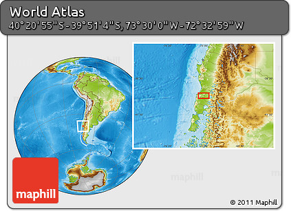 Physical Location Map of the Area around 40° 6' 0" S, 73° 1' 30" W