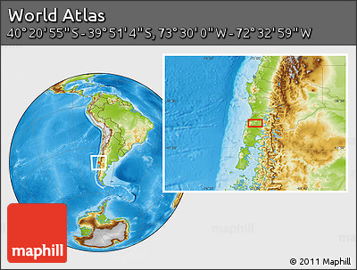 Physical Location Map of the Area around 40° 6' 0" S, 73° 1' 30" W