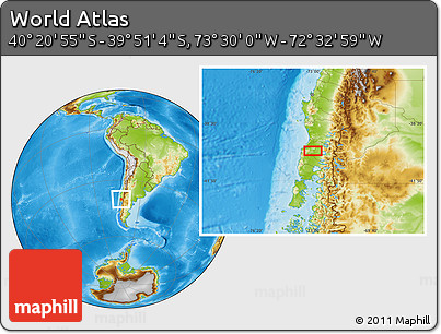 Physical Location Map of the Area around 40° 6' 0" S, 73° 1' 30" W