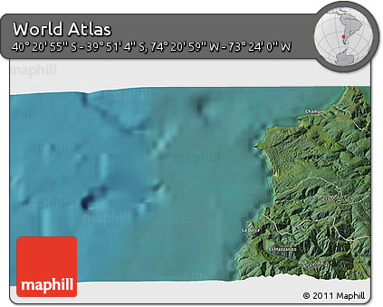 Satellite 3D Map of the Area around 40° 6' 0" S, 73° 52' 30" W