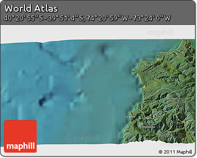 Satellite 3D Map of the Area around 40° 6' 0" S, 73° 52' 30" W