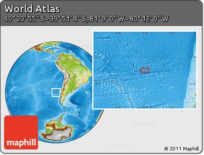 Physical Location Map of the Area around 40° 6' 0" S, 80° 40' 30" W