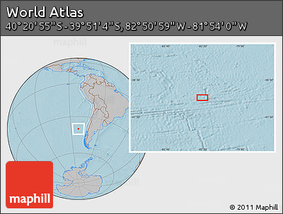 Gray Location Map of the Area around 40° 6' 0" S, 82° 22' 30" W, hill shading