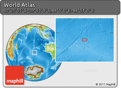 Physical Location Map of the Area around 40° 6' 0" S, 88° 28' 29" E