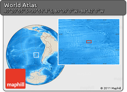 Shaded Relief Location Map of the Area around 40° 6' 0" S, 89° 10' 30" W