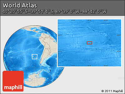 Shaded Relief Location Map of the Area around 40° 6' 0" S, 89° 10' 30" W