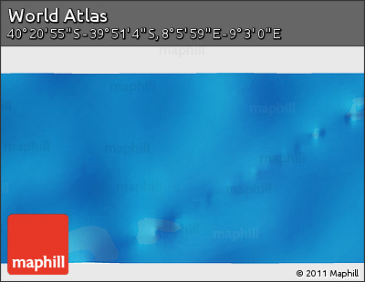 Shaded Relief 3D Map of the Area around 40° 6' 0" S, 8° 34' 29" E