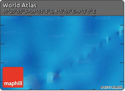 Physical Map of the Area around 40° 6' 0" S, 8° 34' 29" E