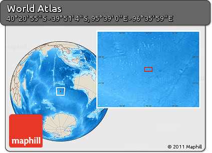 Shaded Relief Location Map of the Area around 40° 6' 0" S, 96° 7' 30" E