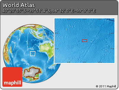 Physical Location Map of the Area around 40° 6' 0" S, 98° 40' 30" E