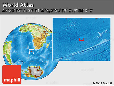 Physical Location Map of the Area around 40° 6' 0" S, 9° 25' 30" E