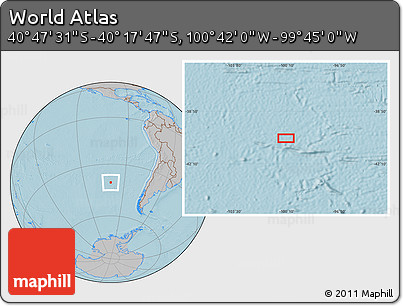 Gray Location Map of the Area around 40° 32' 39" S, 100° 13' 29" W, hill shading