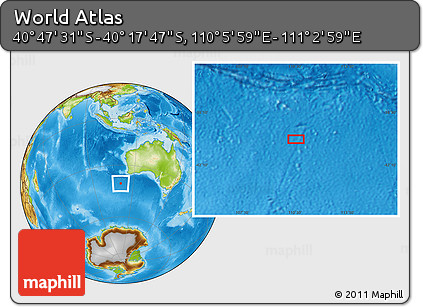 Physical Location Map of the Area around 40° 32' 39" S, 110° 34' 29" E