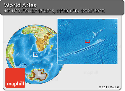 Physical Location Map of the Area around 40° 32' 39" S, 11° 58' 29" E