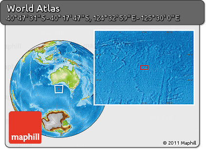 Physical Location Map of the Area around 40° 32' 39" S, 125° 1' 30" E
