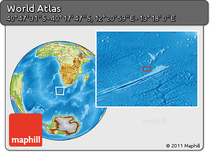 Physical Location Map of the Area around 40° 32' 39" S, 12° 49' 29" E