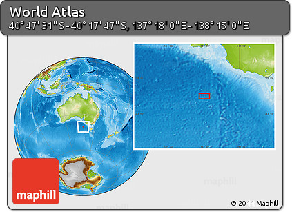 Physical Location Map of the Area around 40° 32' 39" S, 137° 46' 30" E