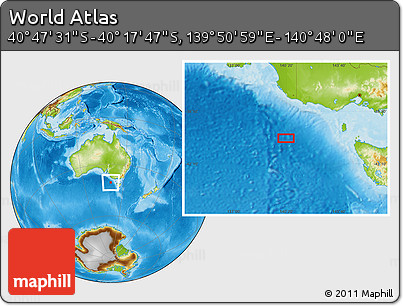 Physical Location Map of the Area around 40° 32' 39" S, 140° 19' 29" E