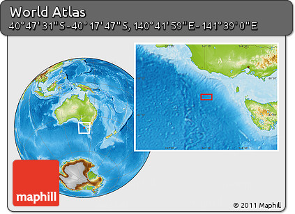 Physical Location Map of the Area around 40° 32' 39" S, 141° 10' 30" E