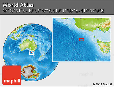 Physical Location Map of the Area around 40° 32' 39" S, 141° 10' 30" E