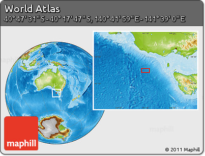 Physical Location Map of the Area around 40° 32' 39" S, 141° 10' 30" E