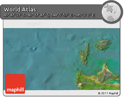 Satellite 3D Map of the Area around 40° 32' 39" S, 144° 34' 29" E