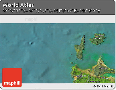 Satellite 3D Map of the Area around 40° 32' 39" S, 144° 34' 29" E