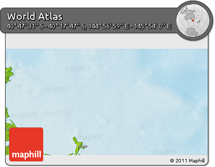 Physical 3D Map of the Area around 40° 32' 39" S, 145° 25' 30" E