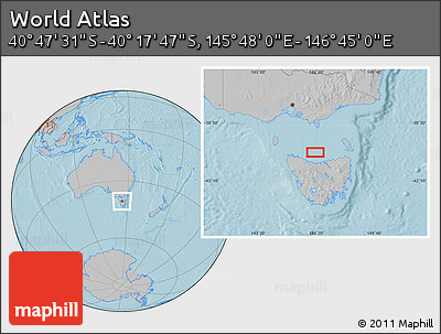 Gray Location Map of the Area around 40° 32' 39" S, 146° 16' 30" E, hill shading