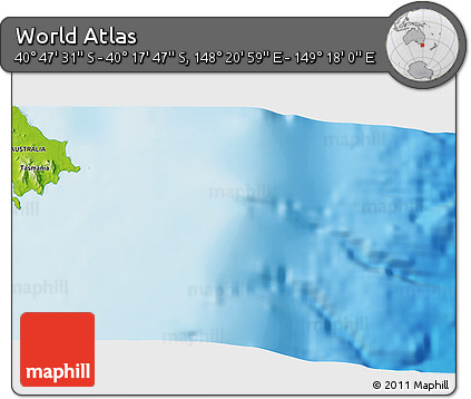 Physical 3D Map of the Area around 40° 32' 39" S, 148° 49' 29" E