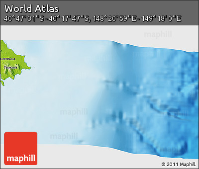 Physical 3D Map of the Area around 40° 32' 39" S, 148° 49' 29" E