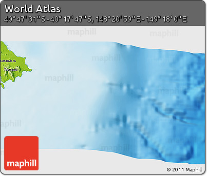Physical 3D Map of the Area around 40° 32' 39" S, 148° 49' 29" E