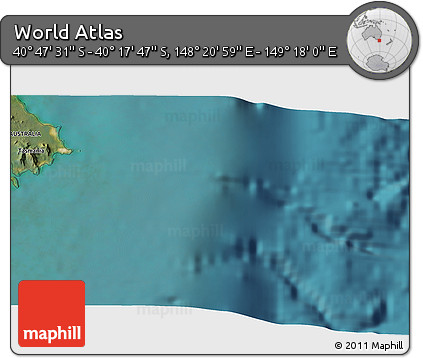 Satellite 3D Map of the Area around 40° 32' 39" S, 148° 49' 29" E