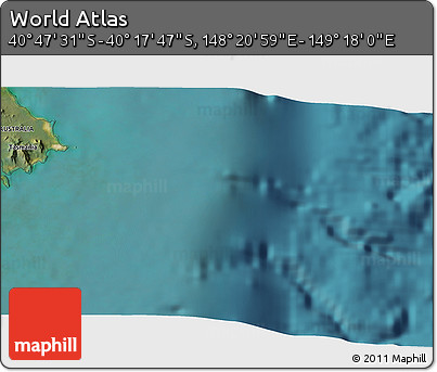 Satellite 3D Map of the Area around 40° 32' 39" S, 148° 49' 29" E