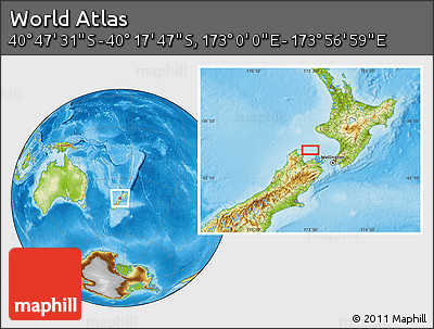 Physical Location Map of the Area around 40° 32' 39" S, 173° 28' 29" E