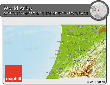 Physical 3D Map of the Area around 40° 32' 39" S, 175° 10' 30" E