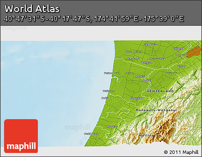 Physical 3D Map of the Area around 40° 32' 39" S, 175° 10' 30" E