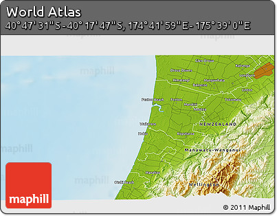 Physical 3D Map of the Area around 40° 32' 39" S, 175° 10' 30" E