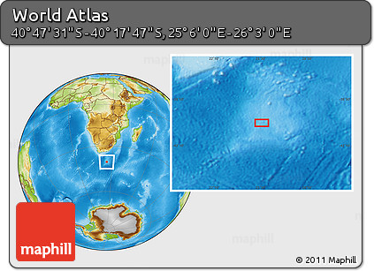 Physical Location Map of the Area around 40° 32' 39" S, 25° 34' 30" E